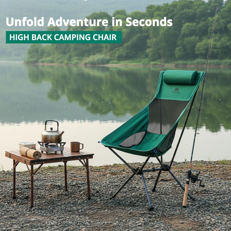 CAMEL CROWN High Back Camping Chair with Pillow Design, Folding Compact Backpacking Chair, Stable Portable Chair for Outdoor Camp, Travel, Beach, Picnic, Festival, Hiking - Image 3