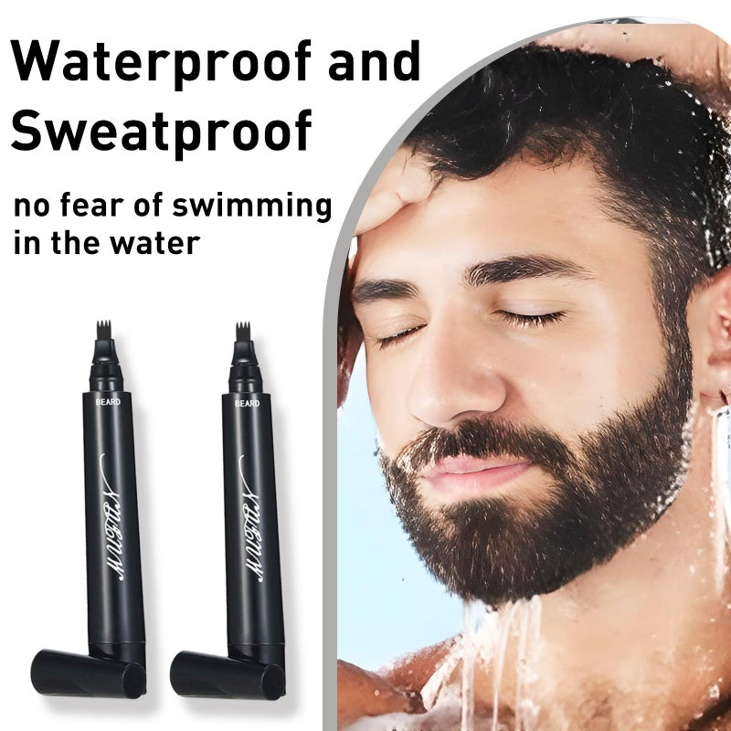 MUFUN 2PCS Beard Pencil Filler for Men - Sweat Proof, Water Resistance, Long Lasting & Natural Finish barber Pencil, Mustache Repair Shape(BLACK) - Image 4