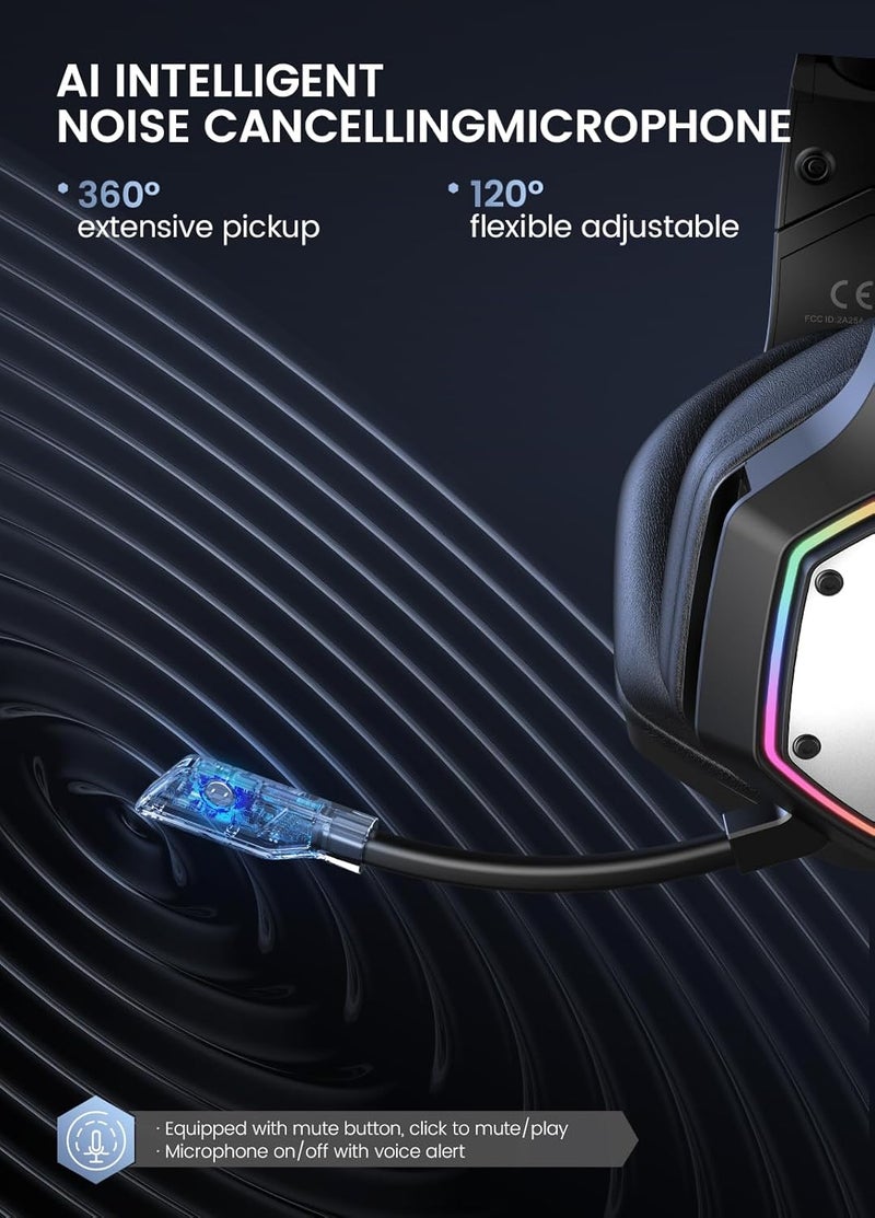 EKSA Wireless Gaming Headset, 2.4GHz USB Gaming Headphones with Microphone for PC, PS5, PS4, Nintendo Switch, 7.1 Surround Sound PC Headset, RGB Light, Ergonomic Design, 3.5mm Wired for Xbox Serie - Image 4