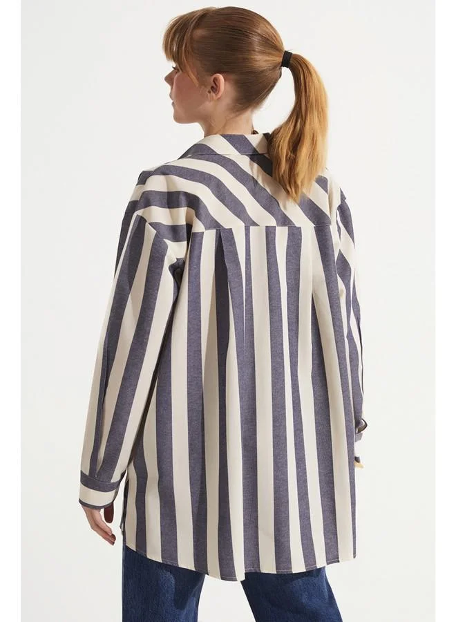 JUNE June Bold Striped Shirt Navy