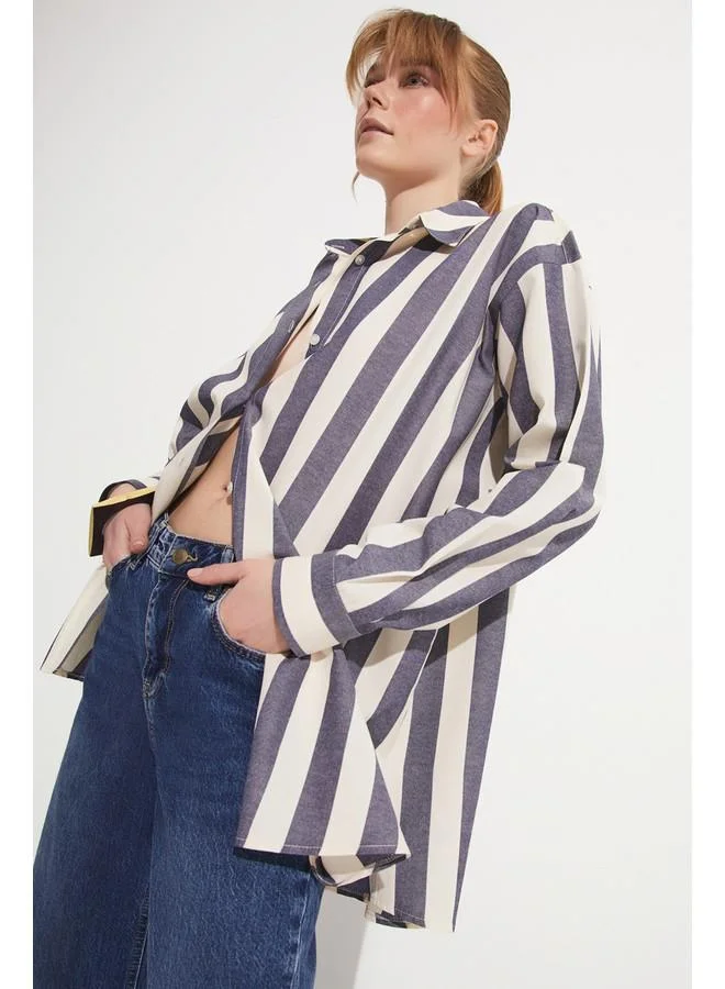 JUNE June Bold Striped Shirt Navy