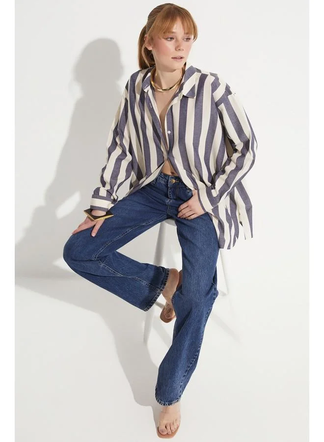 JUNE June Bold Striped Shirt Navy
