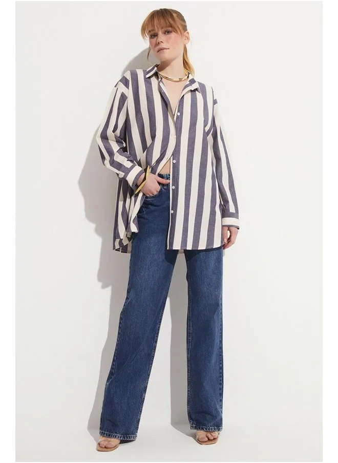 JUNE June Bold Striped Shirt Navy