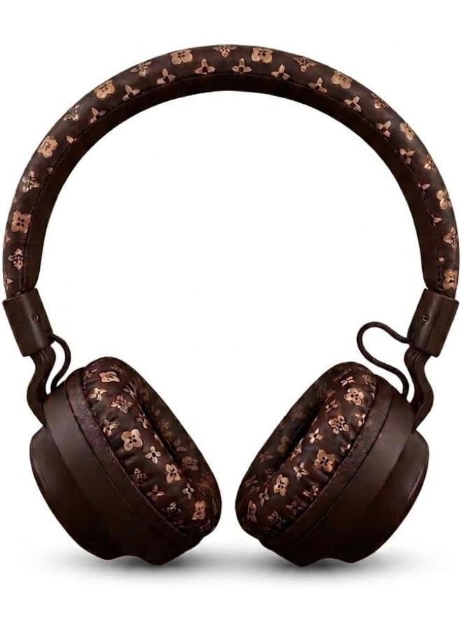 Cute Chocolate Brown Wireless Headphones for Kids & Teens – Soft Floral Cushioned Over-Ear Bluetooth Headset, Adjustable Headband, Safe Volume, Foldable Design for Study, Travel & Gifting - Image 2