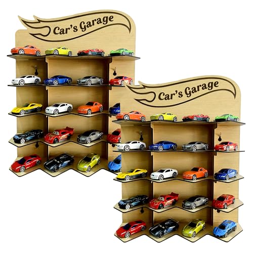 SWAGSTATION Hot Wheels Car Display Case for Kids – Wooden Garage Wall Hanging Rack – Holds 20 Toy Cars – Display Stand Organizer for Hot Wheels – Gift for Boys – (No Toys) (Pack of 2) - Image 1