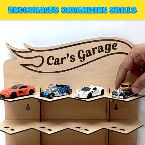 SWAGSTATION Hot Wheels Car Display Case for Kids – Wooden Garage Wall Hanging Rack – Holds 20 Toy Cars – Display Stand Organizer for Hot Wheels – Gift for Boys – (No Toys) (Pack of 2) - Image 5