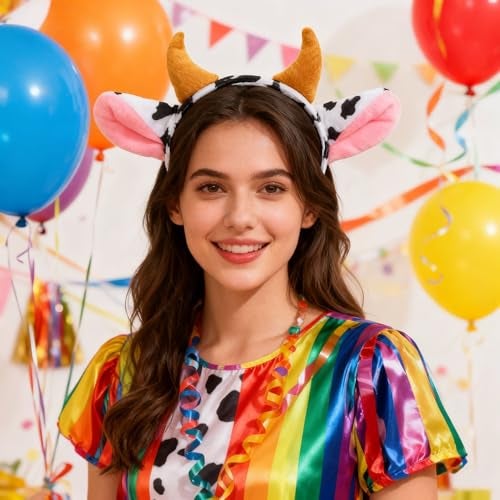 Hosfairy Cow Ears and Horns Headband Plush Animal Ears Headwear Elastic Hair Hoop – Soft Costume Hair Accessories for Party, Cosplay, Dress-Up - Image 5