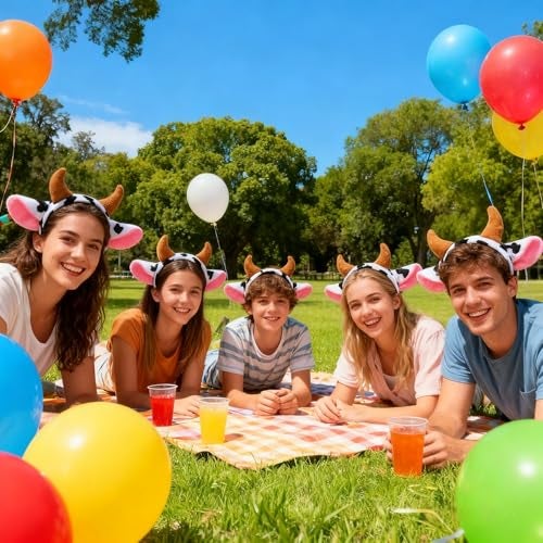 Hosfairy Cow Ears and Horns Headband Plush Animal Ears Headwear Elastic Hair Hoop – Soft Costume Hair Accessories for Party, Cosplay, Dress-Up - Image 4