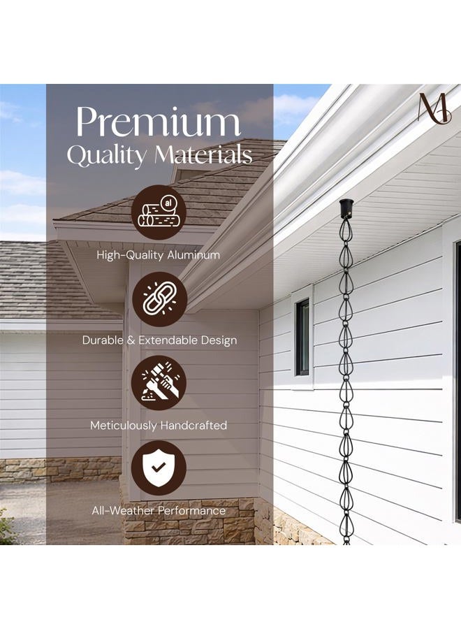 Monarch Rain Chains Aluminum Teardrop 8-1/2-Feet Length (Flat Black Powder Coated) - Image 3