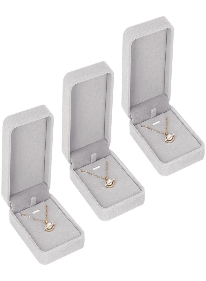 LETURE 3 Pieces Velvet Pendant Necklace Gift Boxes Set, Classic Jewelry Packaging Storage Case, Jewellry Display Box for Wedding, Engagement, Proposal, Birthday and Anniversary (Grey 3pcs)