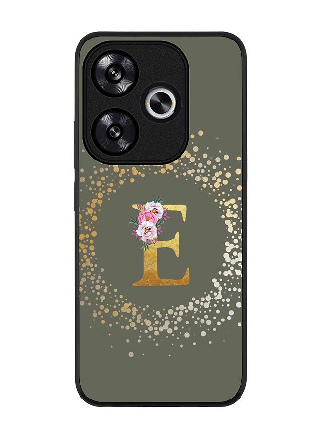 Stylizedd Rugged Black edge case for Xiaomi Poco F6 / Xiaomi Redmi Turbo 3 Case Cover- Custom Monogram Initial Letter Floral Pattern Alphabet - E (Olive Green) - Image 1