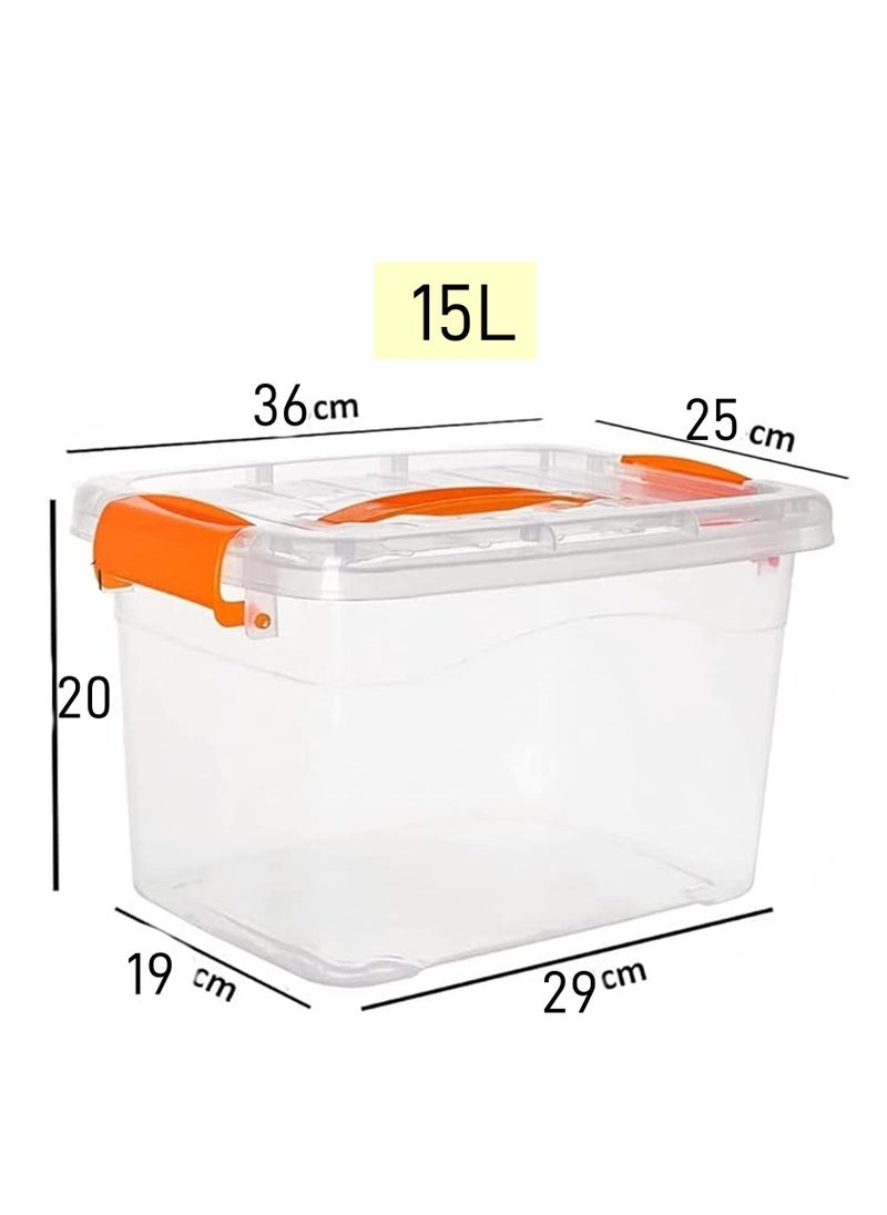 Generic - 6pcs Plastic Storage Boxes, 15L Clear Stackable Containers With Lockable Lids, Clear Plastic Organizer – Transparent Box Storing Toys, Shoes, Kitchen Items, Snacks, Tools, Medicine - Image 1