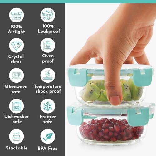 Magnus Glock Linen Glass Lunch Box with Flat Pouch and Detachable Clip, Includes 2 Round Airtight, Leakproof, Microwave Safe Borosilicate Glass Containers, 400 ML Each - Premium Lunch Boxes - Image 5