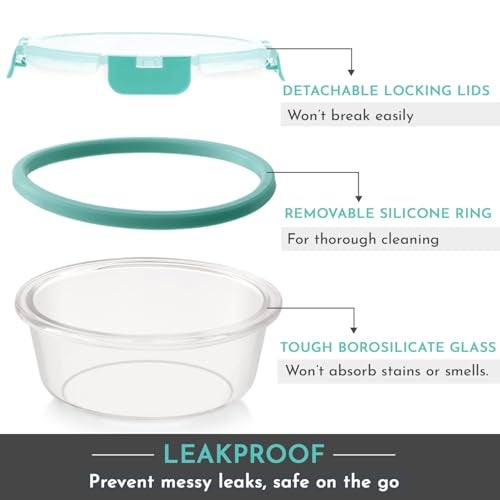 Magnus Glock Linen Glass Lunch Box with Flat Pouch and Detachable Clip, Includes 2 Round Airtight, Leakproof, Microwave Safe Borosilicate Glass Containers, 400 ML Each - Premium Lunch Boxes - Image 4