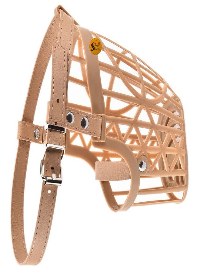 Sage Square Adjustable Strap Muzzle, Mouth Cover, Basket Cage, Pet Safety Collar for Anti Biting Dog. (Beige, Small) - Image 3