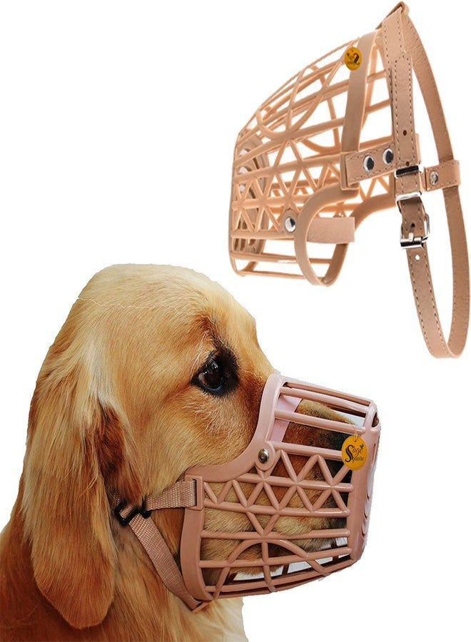 Sage Square Adjustable Strap Muzzle, Mouth Cover, Basket Cage, Pet Safety Collar for Anti Biting Dog. (Beige, Small) - Image 1