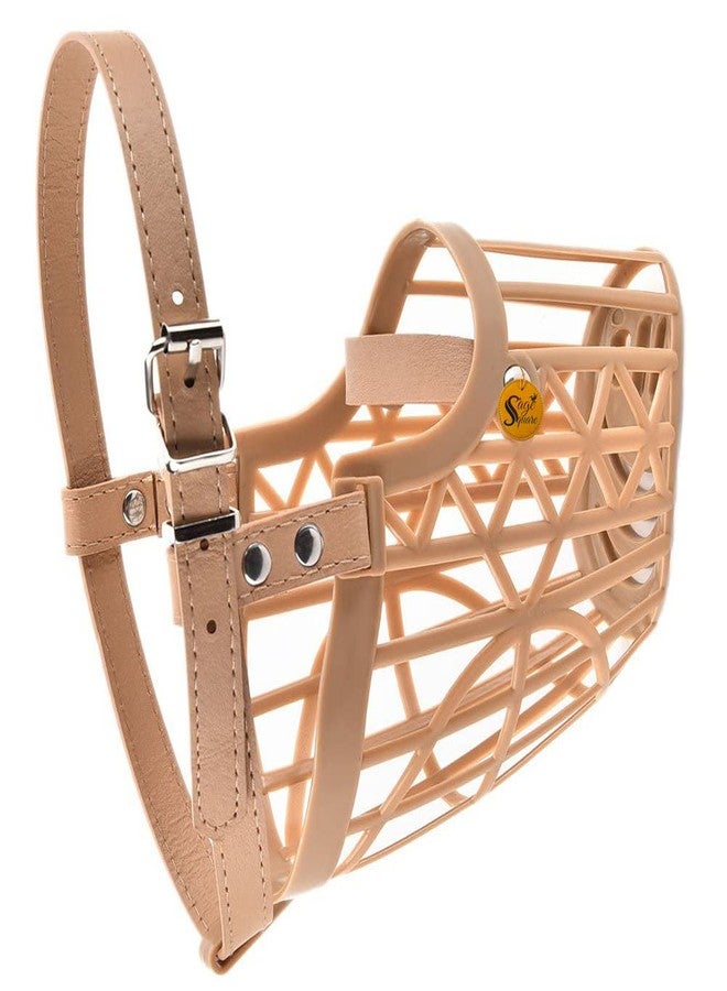 Sage Square Adjustable Strap Muzzle, Mouth Cover, Basket Cage, Pet Safety Collar for Anti Biting Dog. (Beige, Small) - Image 2