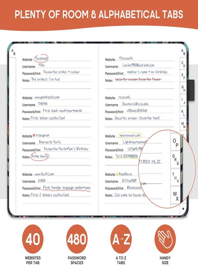 Taja Password Keeper Book with Alphabetical Tabs, Small Password Books for Seniors, Password Notebook for Internet Website Address Log in Detail, Password Logbook with Colorful Designs - Tropical - Image 3