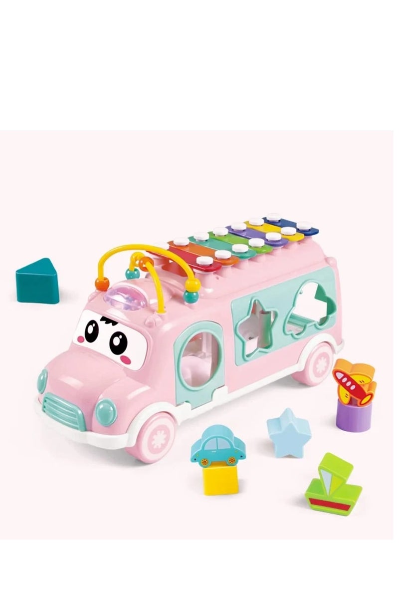 هوانجر باص تعليمي موسيقي بألوان زاهية ومجسمات تفاعلية للأطفال من سن 18 شهر - Image 1