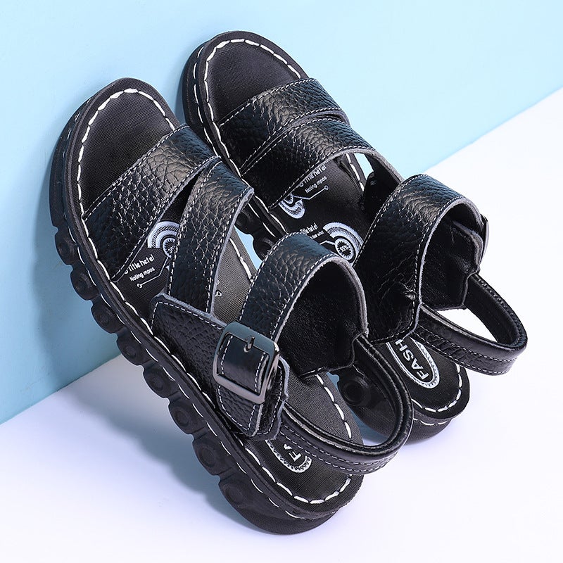 Boys Sandals Genuine Leather Deodorant 2024 Summer Children'S Sandals Black Boys Students Medium And Large Children'S Cowhide Beach Shoes - Image 2