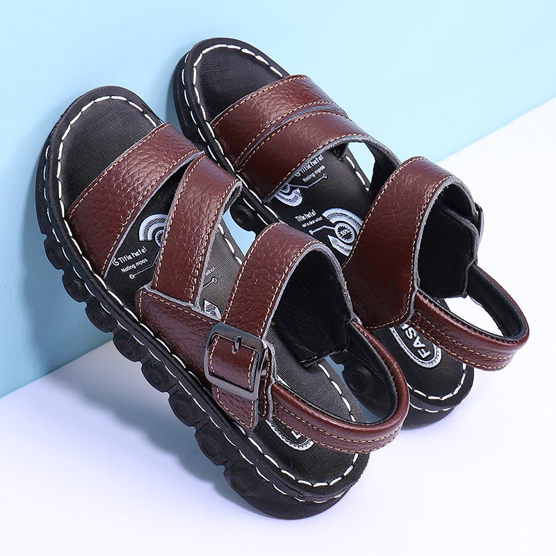 Boys Sandals Genuine Leather Deodorant 2024 Summer Children'S Sandals Black Boys Students Medium And Large Children'S Cowhide Beach Shoes - Image 3