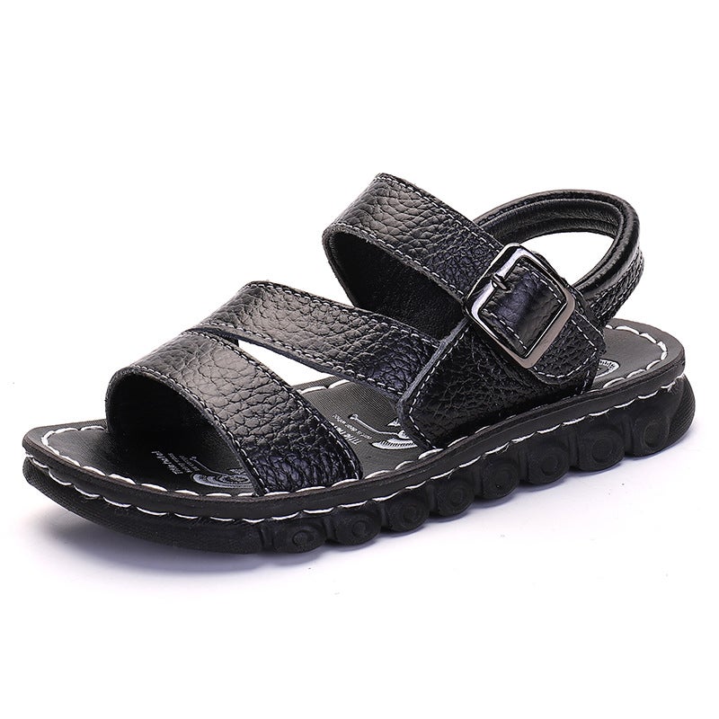 Boys Sandals Genuine Leather Deodorant 2024 Summer Children'S Sandals Black Boys Students Medium And Large Children'S Cowhide Beach Shoes - Image 1
