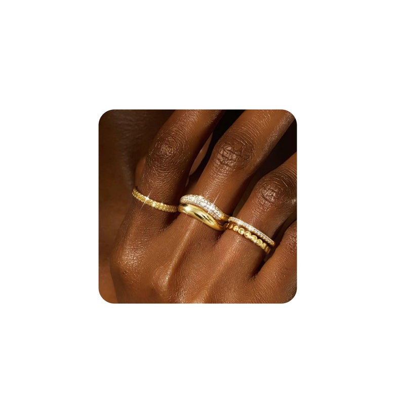 Florideco Stackable Rings for Women Non Tarnish Dainty 14K Gold Plated Stacking Cubic Zirconia Thumb Ring Set Trendy Statement Chunky Band Rings Promise Engagement Rings Size 6-G - Image 1