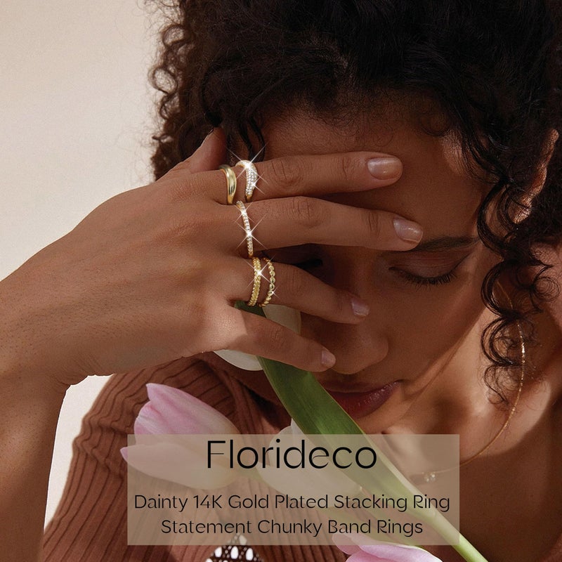 Florideco Stackable Rings for Women Non Tarnish Dainty 14K Gold Plated Stacking Cubic Zirconia Thumb Ring Set Trendy Statement Chunky Band Rings Promise Engagement Rings Size 6-G - Image 5