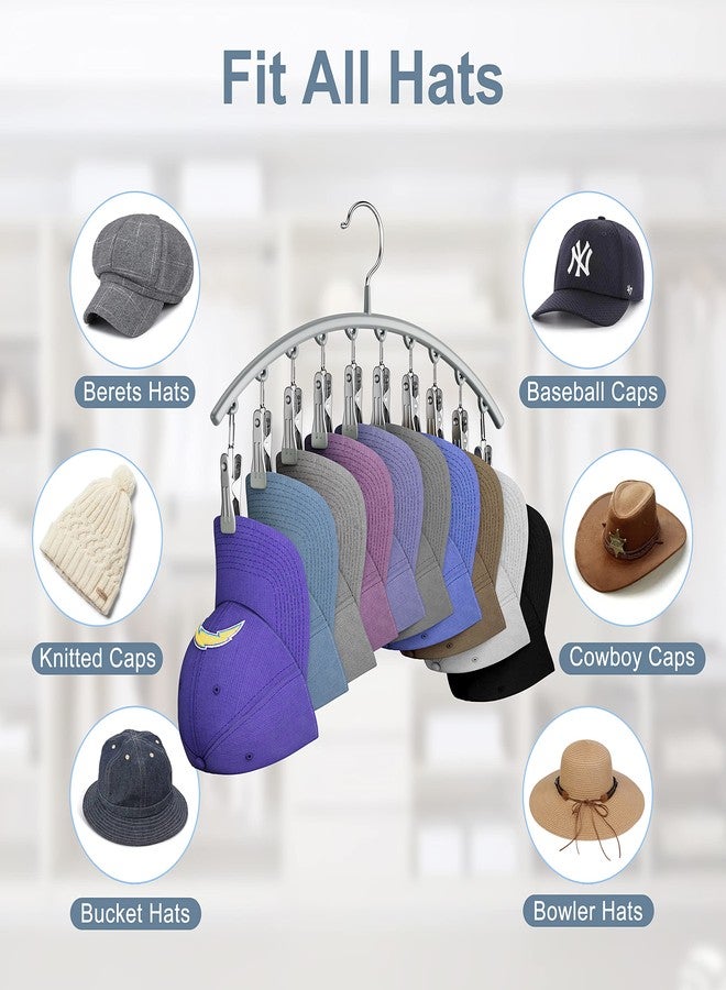 Yecuip Hat Hangers for Closet, Metal Hat Organizer for Baseball Caps 2 Pack Door Hat Racks for Baseball Caps with 10 Large Clips, Baseball Cap Hangers for Closet Storage, Fits All Caps-Grey - Image 5