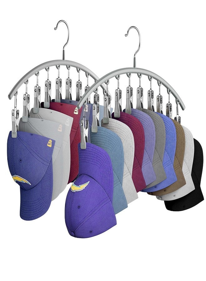 Yecuip Hat Hangers for Closet, Metal Hat Organizer for Baseball Caps 2 Pack Door Hat Racks for Baseball Caps with 10 Large Clips, Baseball Cap Hangers for Closet Storage, Fits All Caps-Grey - Image 1