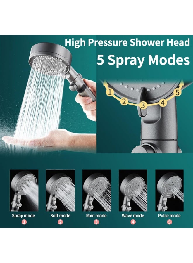 Bukela Filtered High Pressure Shower Head, 5 Spray Settings + 5 Replacement Filters, Showerhead witch ON/OFF Switch, Detachable Showerhead Set with Stainless Steel Hose and Adjustable Bracket, Easy Install - Image 3