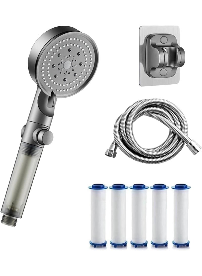 Bukela Filtered High Pressure Shower Head, 5 Spray Settings + 5 Replacement Filters, Showerhead witch ON/OFF Switch, Detachable Showerhead Set with Stainless Steel Hose and Adjustable Bracket, Easy Install - Image 1