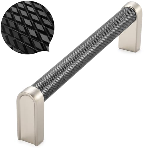 KOOFIZO Black and Nickel Cabinet Pulls 10Pack Knurled Cabinet Handles 5 Inch Screw Spacing P28 Hardware for Kitchen Cupboard Door Bedroom Dresser Drawer Bathroom Furniture - Image 1