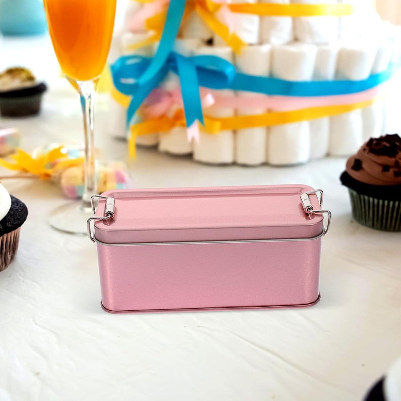 Vintage Tinplate Multi-use Cookie Storage Box with Lid, Small Rose Gold Household Candy Case 150x60x65mm for Indoor Dessert and Biscuit Packing - Image 4