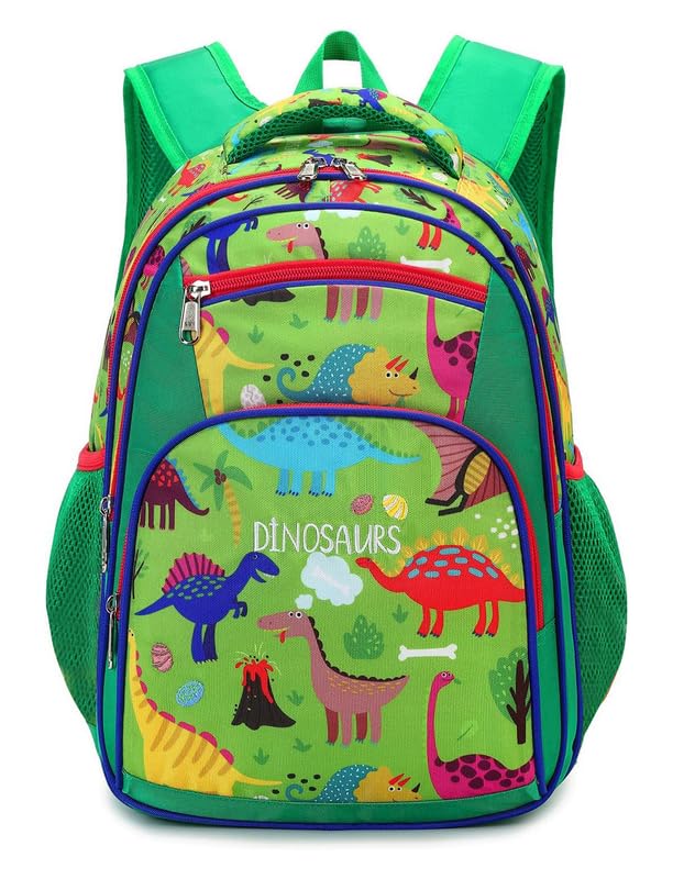Frantic Waterproof Polyester 26 L 4 Compartment School Backpack With Pencil/Staionery Pouch School Bag Class 1 to 8 Daypack Picnic Bag For School Going Boys & Girls(RR_4Zipper_Green_Dinosaurs_24_A) - Image 1