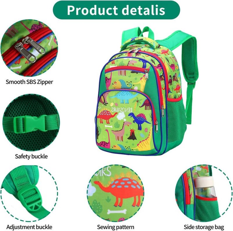 Frantic Waterproof Polyester 26 L 4 Compartment School Backpack With Pencil/Staionery Pouch School Bag Class 1 to 8 Daypack Picnic Bag For School Going Boys & Girls(RR_4Zipper_Green_Dinosaurs_24_A) - Image 5