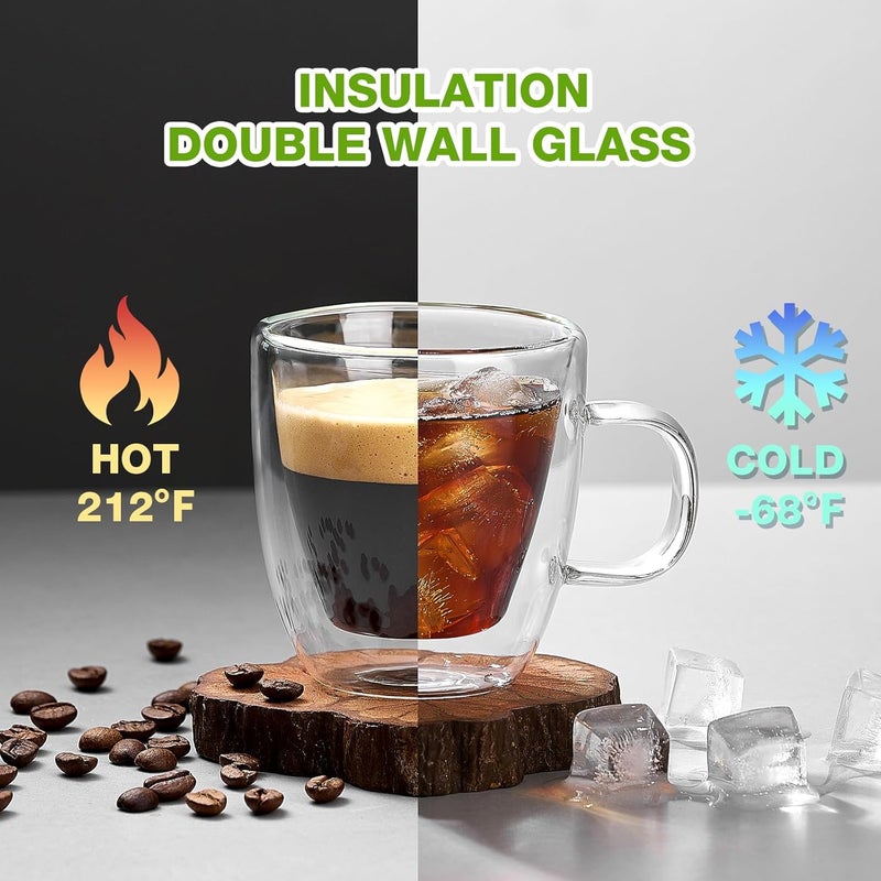 Mfacoy Glass Double Wall Insulated Espresso Cups (Set of 2), 5.4 oz Shots Cup with Handle, Insulated Glasses Mugs, Small Coffee Cups, Shot Glass - Image 3