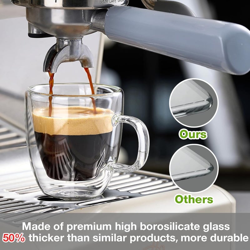 Mfacoy Glass Double Wall Insulated Espresso Cups (Set of 2), 5.4 oz Shots Cup with Handle, Insulated Glasses Mugs, Small Coffee Cups, Shot Glass - Image 4