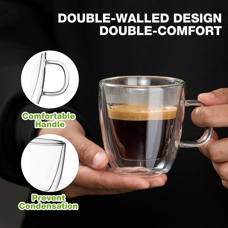 Mfacoy Glass Double Wall Insulated Espresso Cups (Set of 2), 5.4 oz Shots Cup with Handle, Insulated Glasses Mugs, Small Coffee Cups, Shot Glass - Image 2