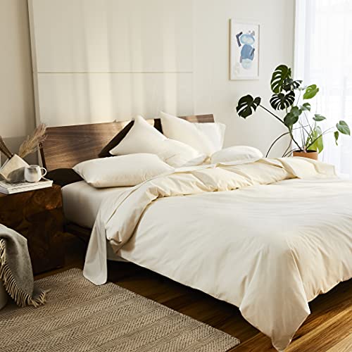 Brooklinen Brooklinen Luxury Sateen Duvet Cover  100 Cotton KingCalifornia King Size in Cream with ExtraLong Corner Ties and Button Closure  Best KingCali King Duvet Covers 