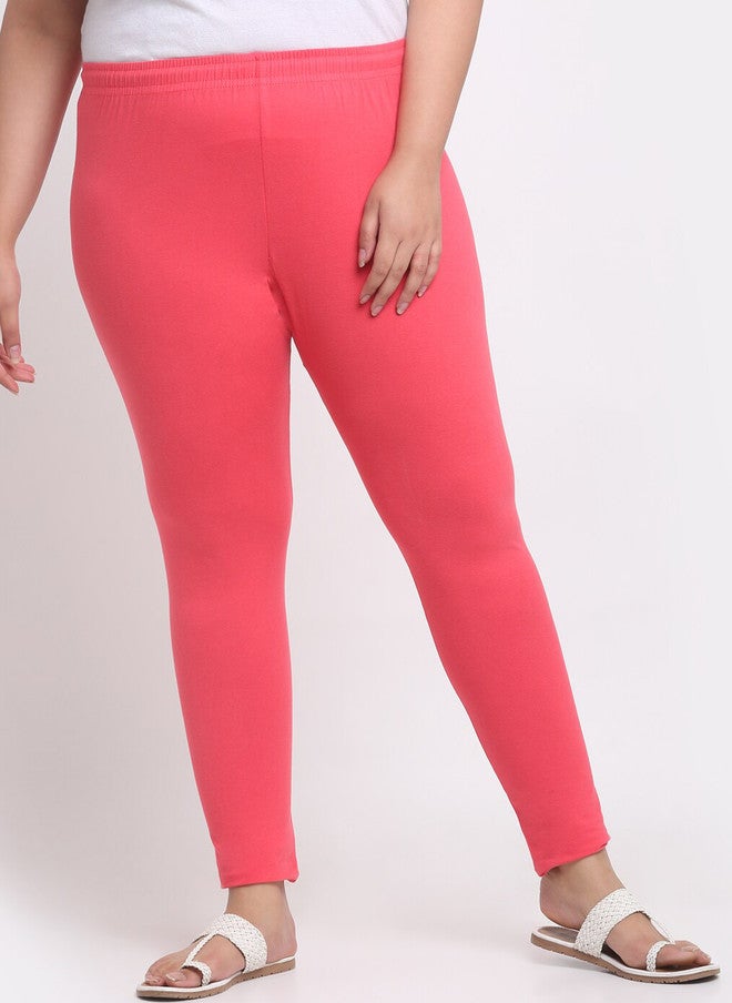 Trend Level Women Plus Size Coral Pink Ankle Length Leggings - Image 1