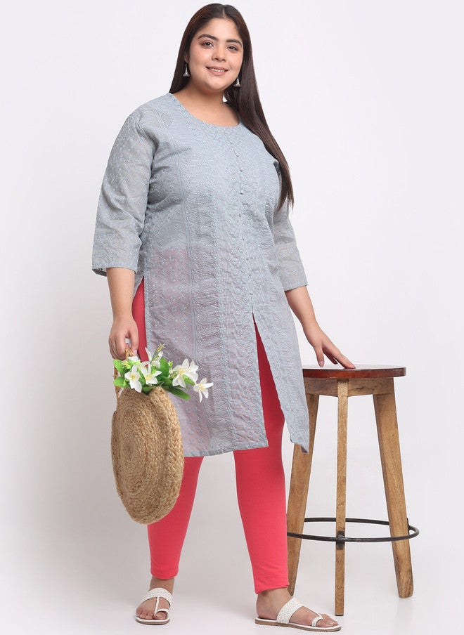 Trend Level Women Plus Size Coral Pink Ankle Length Leggings - Image 4