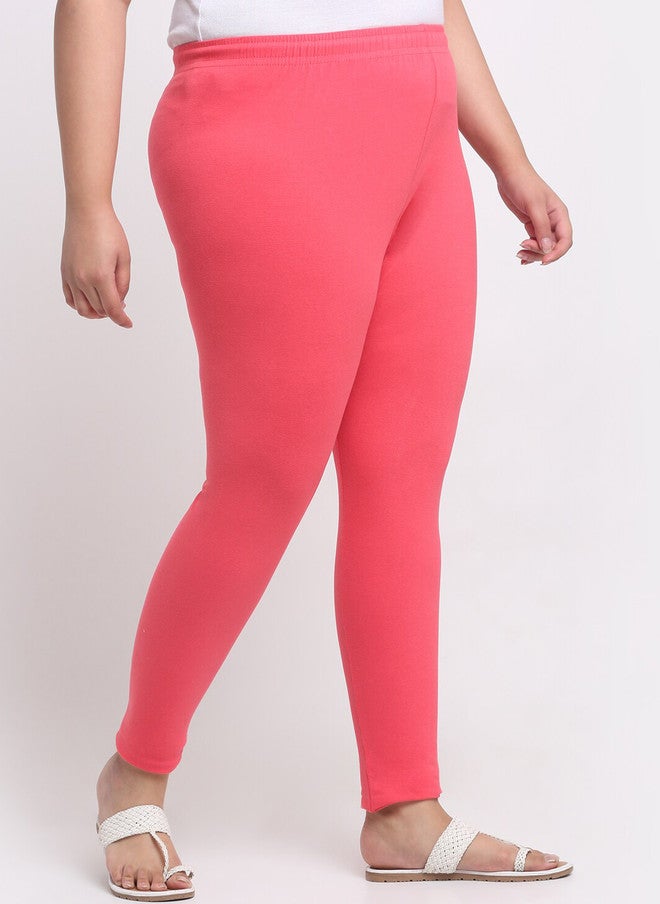 Trend Level Women Plus Size Coral Pink Ankle Length Leggings - Image 2