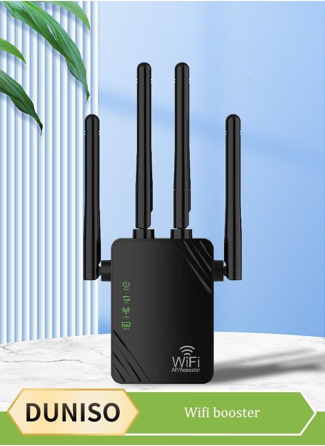 DUNISO Wifi Extender, Wifi Booster，300Mbps WIFI Amplifier , With Four Antennas, 2.4G, Dual Network Ports, One Click Setup, Plug And Play, Easy Setup  - Image 1