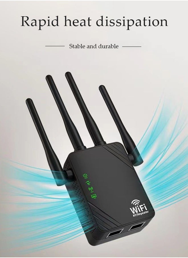 DUNISO Wifi Extender, Wifi Booster，300Mbps WIFI Amplifier , With Four Antennas, 2.4G, Dual Network Ports, One Click Setup, Plug And Play, Easy Setup  - Image 4
