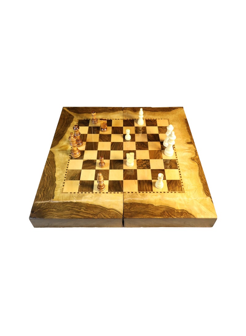 Handcrafted Chess & Backgammon Set, Solid Walnut Wood, Unique Root Pattern, with Carrying Case - Image 2