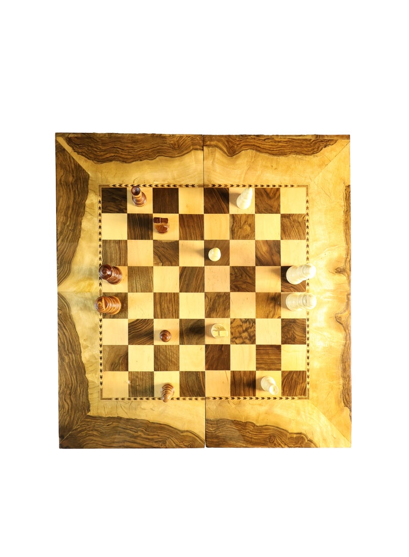 Handcrafted Chess & Backgammon Set, Solid Walnut Wood, Unique Root Pattern, with Carrying Case - Image 5
