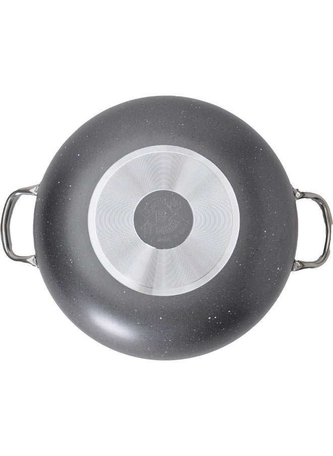Badraig Non-Stick Granite Wok Pan With Glass Lid With Steel Handle Dark Grey 26 | 28 | 30 | 32 cm  - Image 5