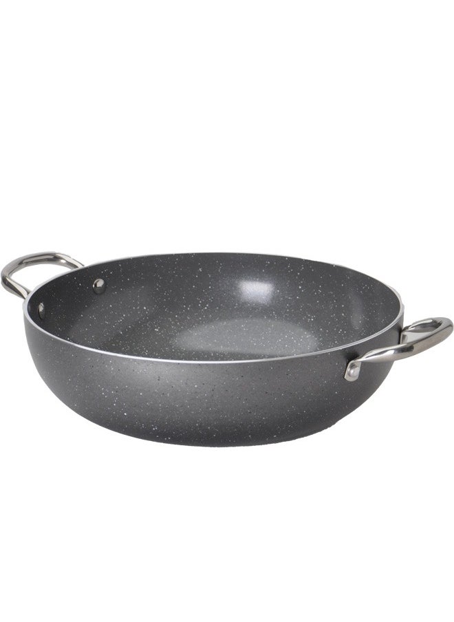 Badraig Non-Stick Granite Wok Pan With Glass Lid With Steel Handle Dark Grey 26 | 28 | 30 | 32 cm  - Image 2