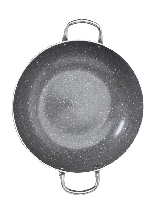 Badraig Non-Stick Granite Wok Pan With Glass Lid With Steel Handle Dark Grey 26 | 28 | 30 | 32 cm  - Image 4